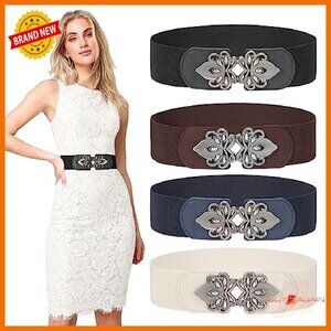 Wide Elastic Waist Belt 4-Pack Plus Size Vintage Stretch Dress Belt
